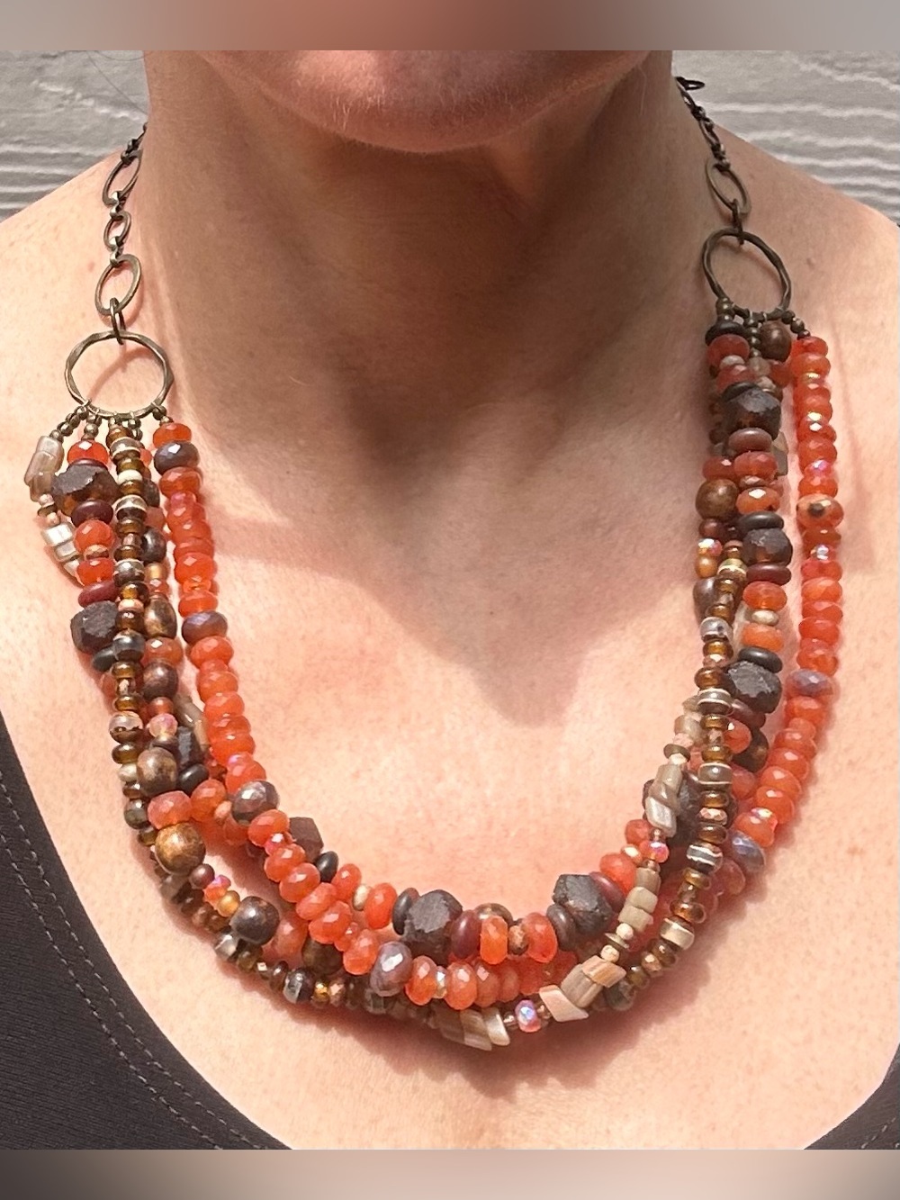 NWOT Sundance Multi-Strand Orange and Brown Beaded Necklace